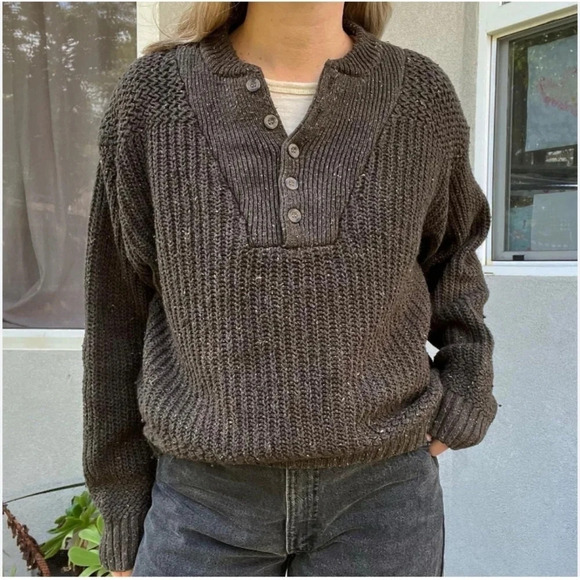 Northeast Outfitters Vintage Henley Chunky Knit Pop Over Sweater Size Medium - Picture 7 of 7